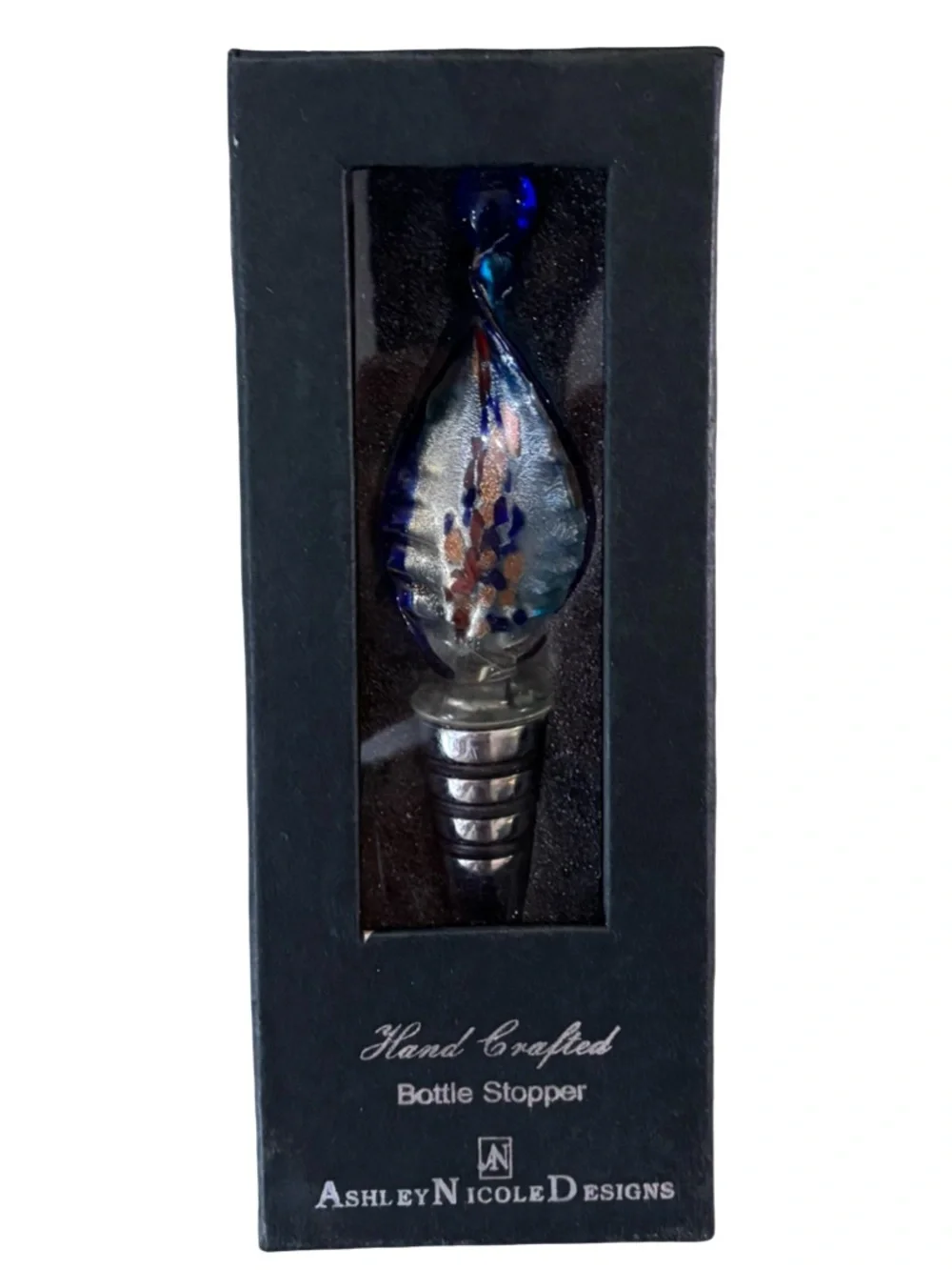 Handcrafted Glass Bottle Topper Blue Wine Plug